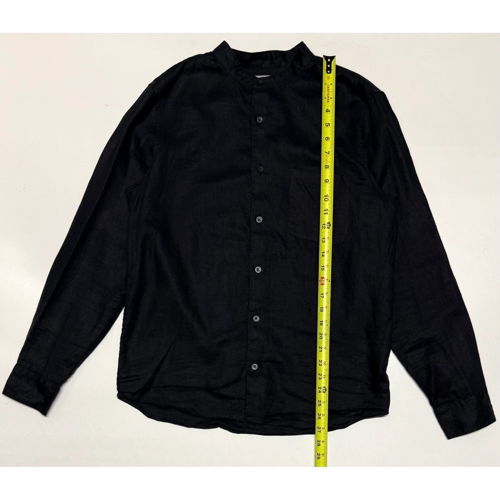 Everlane Mens Black Linen Band Collar Long Sleeve Button Down Shirt Size M
